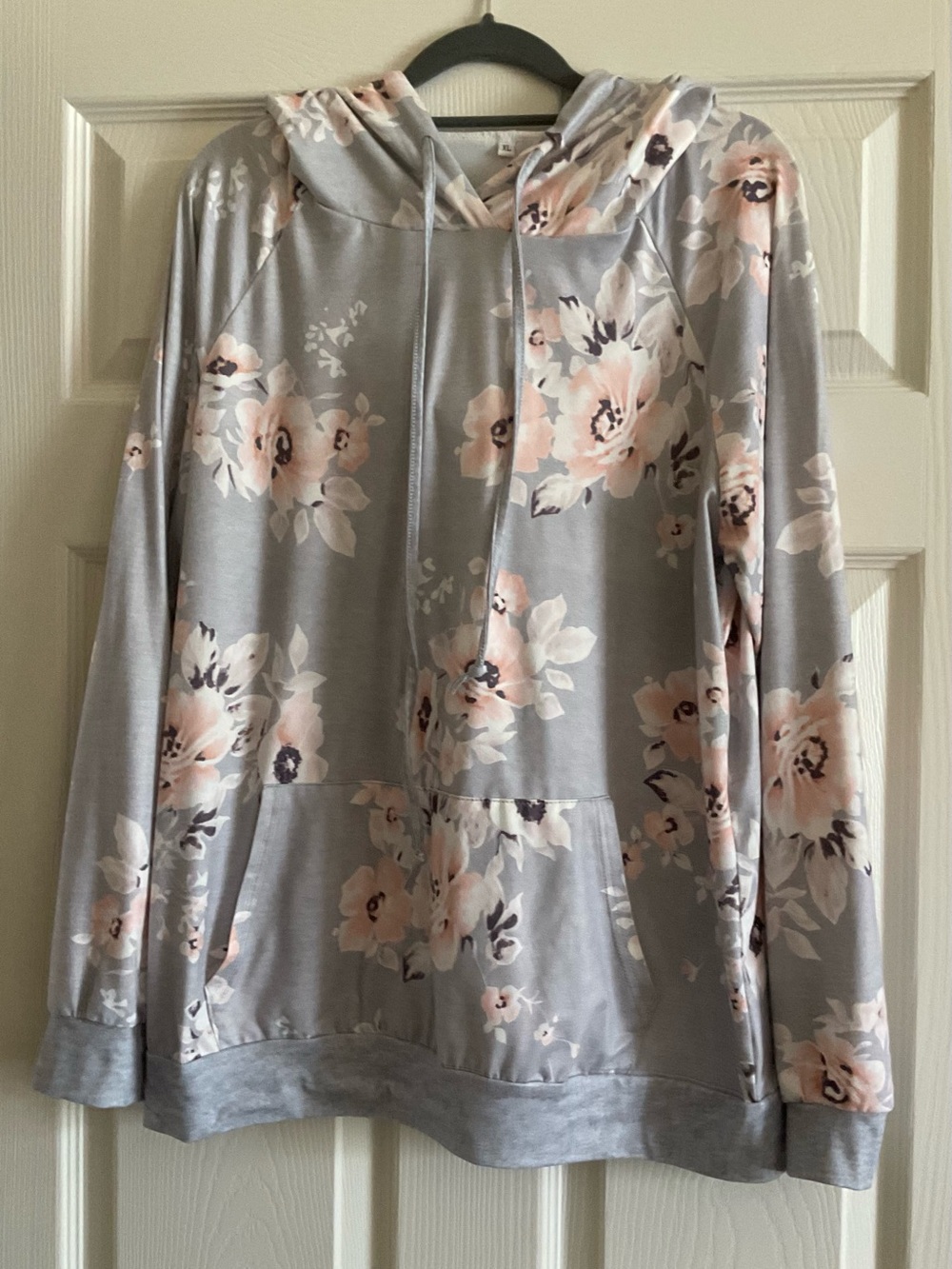 Floral Hooded Pullover Sweatshirt - Gray & Pink